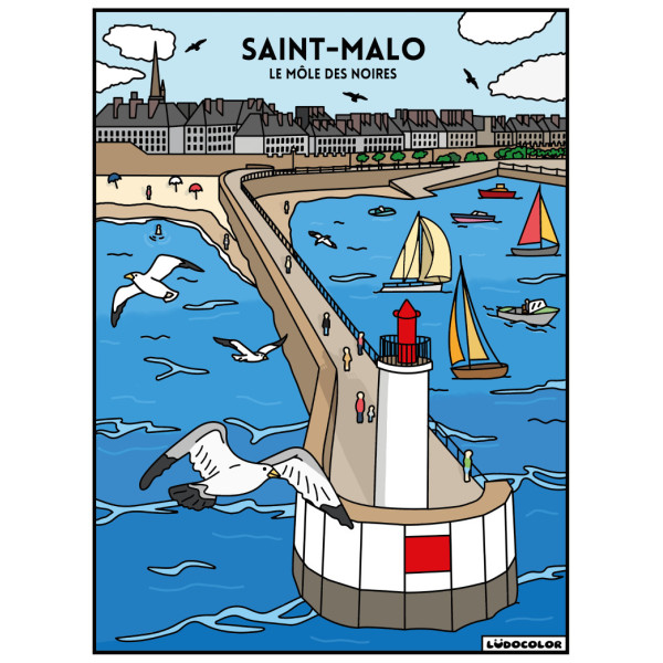 photo-Coloriage - Saint-Malo - Tableau à colorier - Avec contours velours noir - Dès 3 ans