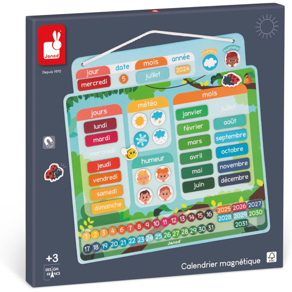 Jeu éducatif - Calendrier magnétique - Dès 3 ans - Bois - Apprentissage - Janod