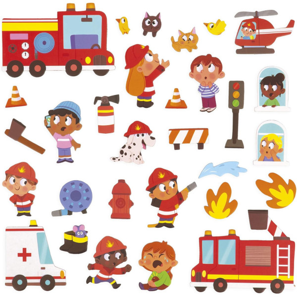 Jeu éducatif - Magnéti'Stories - Les pompiers - Livre + 30 magnets - Invente des histoires - Janod
