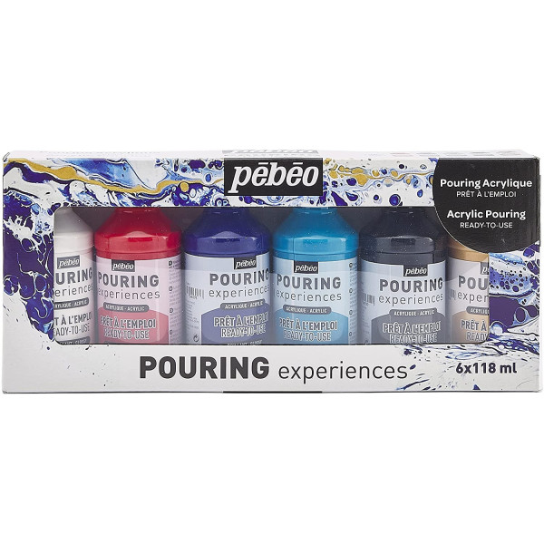 photo-Peinture acrylique - Pouring - Pébéo - 6 flacons - 118ml - Assortiment couleurs