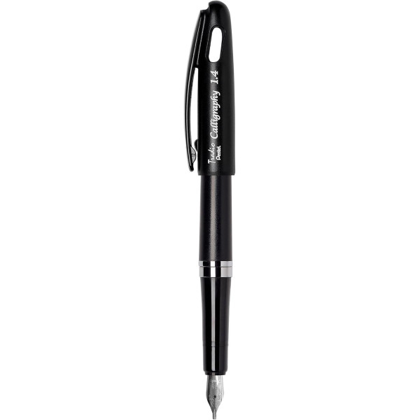 Stylo plume - Pour calligraphie - Pointe fine 1,4mm - Rechargeable - Encre noire - Pentel