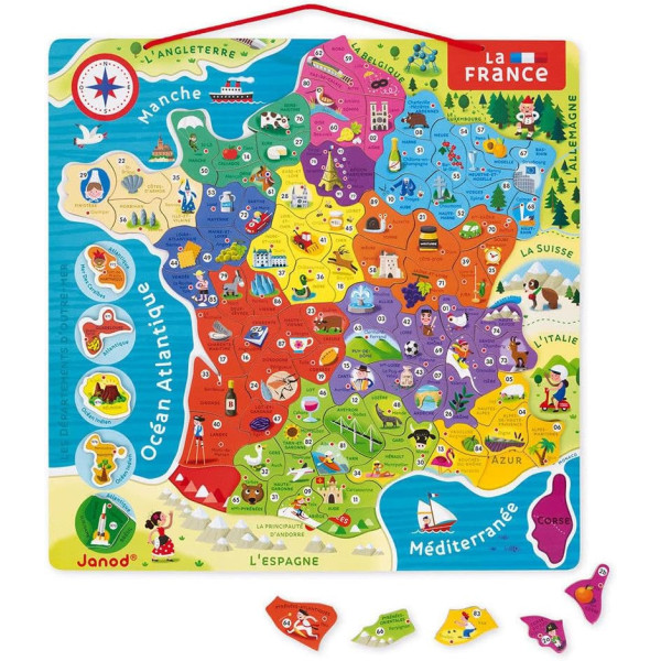 photo-Puzzle - Carte de la France et régions - 93 pièces aimantées - Dès 7 ans - Janod