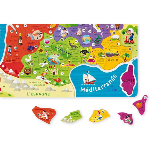 Puzzle - Carte de la France et régions - 93 pièces aimantées - Dès 7 ans - Janod