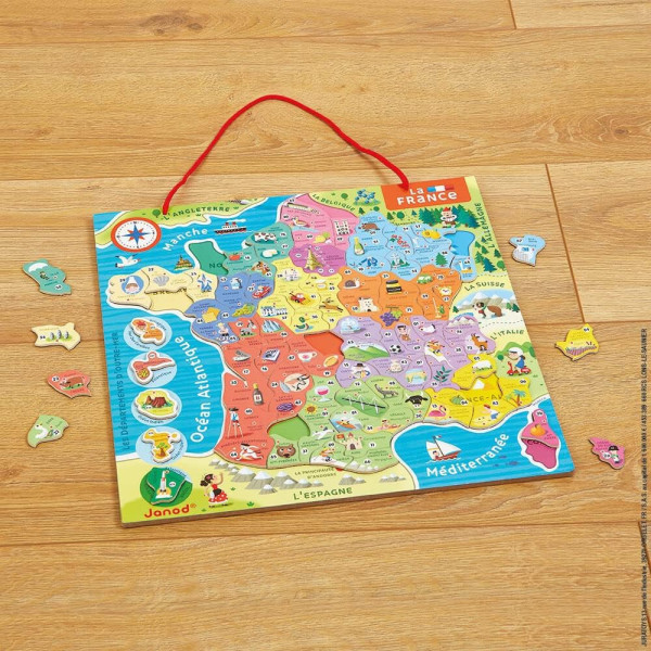 Puzzle - Carte de la France et régions - 93 pièces aimantées - Dès 7 ans - Janod