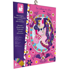 photo-Jeu créatif - Tableaux mosaïques - Poney et licorne - 3 modèles + mosaïques en mousse - Janod