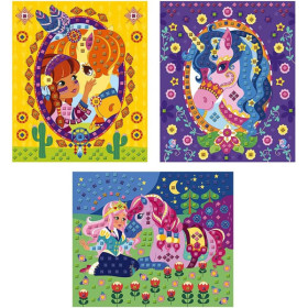 Jeu créatif - Tableaux mosaïques - Poney et licorne - 3 modèles + mosaïques en mousse - Janod