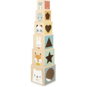 photo-Jeux d'éveil - Cubes à empiler - Bois - Assortiments de 6 tailles et modèles - Dès 6 mois - Janod