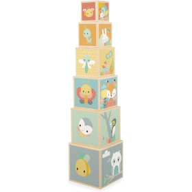 Jeux d'éveil - Cubes à empiler - Bois - Assortiments de 6 tailles et modèles - Dès 6 mois - Janod