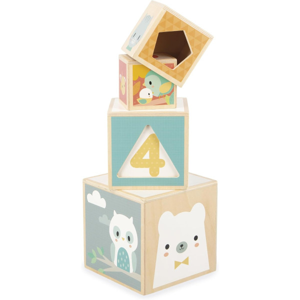 Jeux d'éveil - Cubes à empiler - Bois - Assortiments de 6 tailles et modèles - Dès 6 mois - Janod