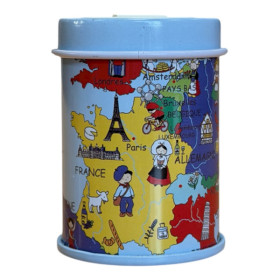 Taille-crayon - 1 trou - Avec réservoir métal - Motif carte du monde - Scolaire