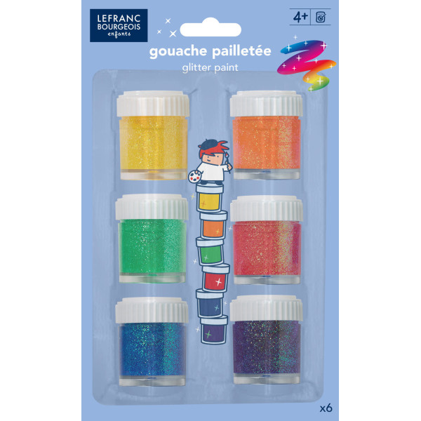 photo-6 pots de gouache pailletée - Peinture enfant - Assortiment - Lefranc Bourgeois