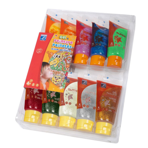photo-10 tubes de gel et gouache pailleté - Peinture enfant - Assortiment - Lefranc Bourgeois