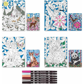 Coloriage à numéros - Coffret de 4 modèles + 6 feutres + fiches guide - Dès 5 ans - Apli