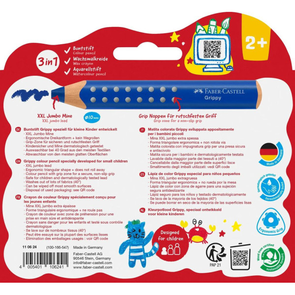Crayons de couleur - Ergonomique - Mine XXL Jumbo - 10 couleurs - Faber-Castell