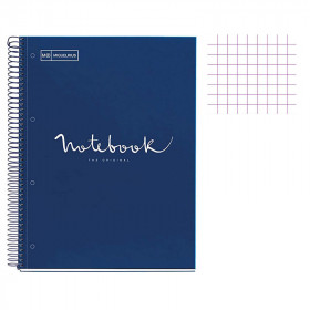 Cahier - A4 (21x29,7cm) - Petits carreaux - 80 pages - couverture rigide bleu marine - spirale - Notebook Miquelrius