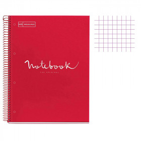Cahier - A4 (21x29,7cm) - Grands carreaux - 96 pages - couverture rigide rouge - spirale - Notebook Miquelrius | Artmania