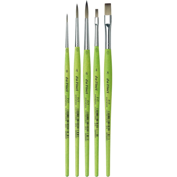 Pinceaux - Plat - Rond - Acrylique - Huile - Synthétique - Assortiment de 5 tailles + trousse - Da Vinci