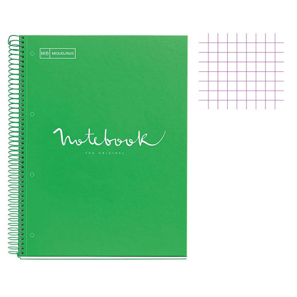 Cahier - A4 (21x29,7cm) - Grands carreaux - 96 pages - couverture rigide vert - spirale - Notebook Miquelrius | Artmania