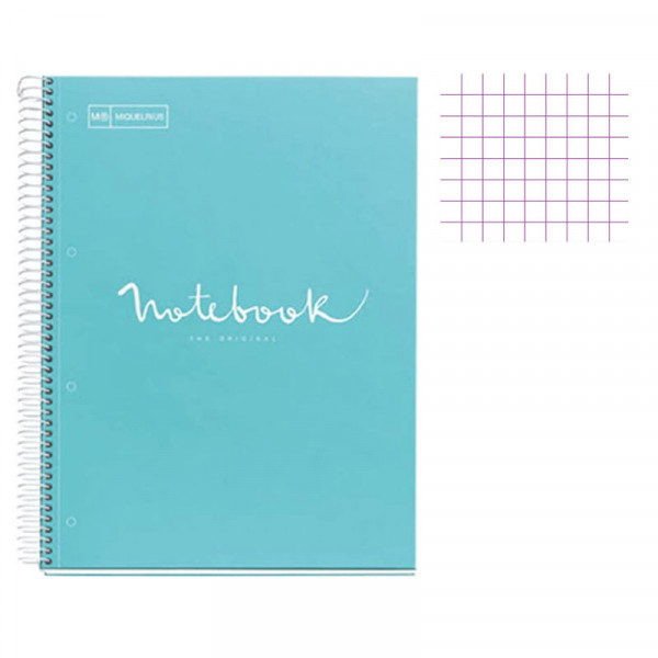 Cahier - A4 (21x29,7cm) - Petits carreaux - 80 pages - couverture rigide bleu ciel - spirale - Notebook Miquelrius | Artmania