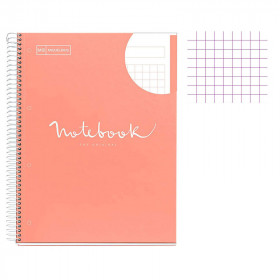 Cahier - A4 (21x29,7cm) - Petits carreaux - 80 pages - couverture rigide rose - spirale - Notebook Miquelrius | Artmania