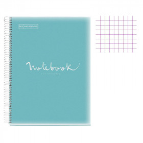 Cahier - A4 (21x29,7cm) - Petits carreaux - 80 pages - couverture en polypro bleu ciel - à spirale - Notebook Miquelrius