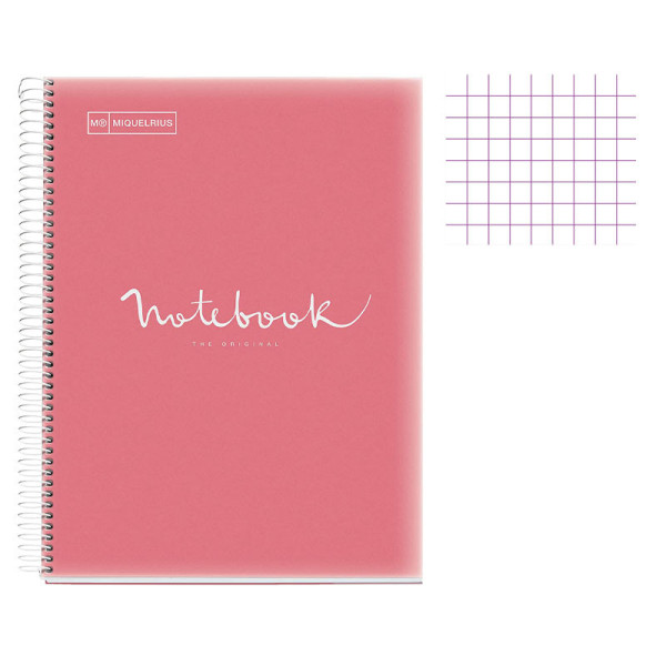 Cahier - A4 (21x29,7cm) - Petits carreaux - 80 pages - couverture en polypro rose - à spirale - Notebook Miquelrius