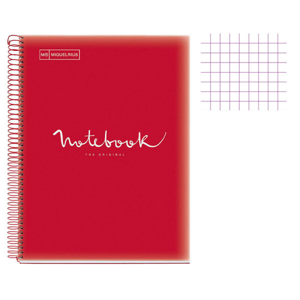 Cahier - A4 21x29,7(cm) - Petits carreaux - 80 pages - couverture en polypro rouge - à spirale - Notebook Miquelrius