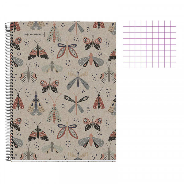 Cahier - A4 21x29,7(cm) - Petits carreaux - 80 pages - couverture en carton papillons - à spirale - Miquelrius | Artmania