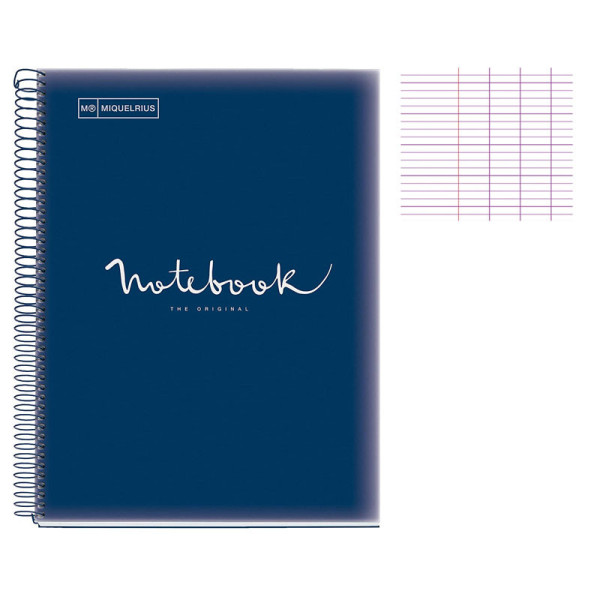 Cahier - A4 (21x29,7cm) - Grands carreaux - 80 pages - couverture en polypro bleu marine - à spirale - Notebook Miquelrius