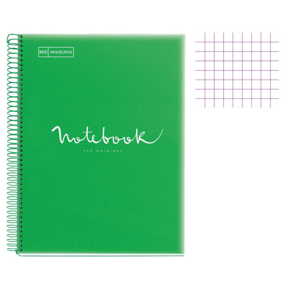 Cahier - A4 (21x29,7cm) - Grands carreaux - 80 pages - couverture en polypro vert - à spirale - Notebook Miquelrius