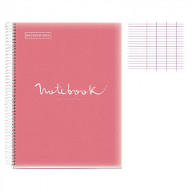 Cahier - A4 (21x29,7cm) - Grands carreaux - 80 pages - couverture en polypro rose - à spirale - Notebook Miquelrius