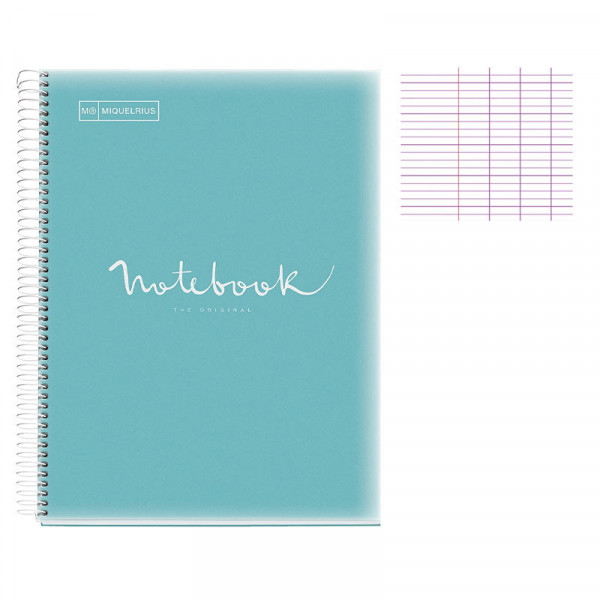 Cahier - A4 (21x29,7cm) - Grands carreaux - 80 pages - couverture en polypro bleu ciel - à spirale - Notebook Miquelrius