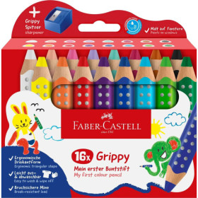 photo-Crayons de couleur - Ergonomique - Mine XXL Jumbo - 16 couleurs + taille-crayon - Faber-Castell