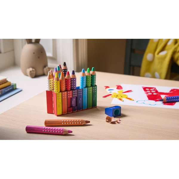 Crayons de couleur - Ergonomique - Mine XXL Jumbo - 16 couleurs + taille-crayon - Faber-Castell