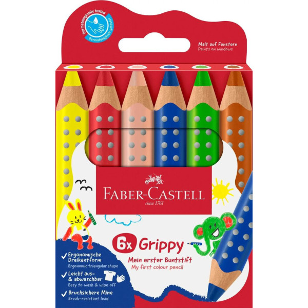 photo-Crayons de couleur - Ergonomique - Mine XXL Jumbo - 6 couleurs - Faber-Castell