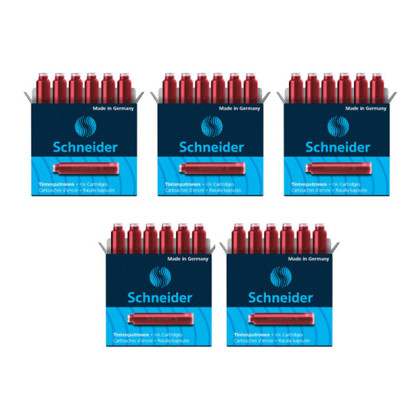 photo-Lot de 5 boîtes de 6 cartouches d'encre Schneider rouge pour stylo plume roller