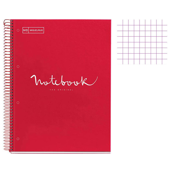 Cahier - A4 (21x29,7cm) - Petits carreaux - 120 pages - couverture en carton rouge - à spirale - Notebook Miquelrius