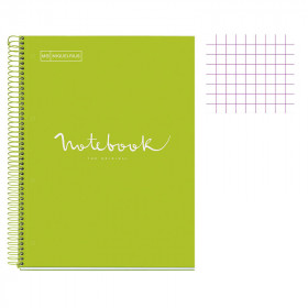 Cahier - A4 (21x29,7cm) - Petits carreaux - 120 pages - couverture en carton vert clair - à spirale - Notebook Miquelrius
