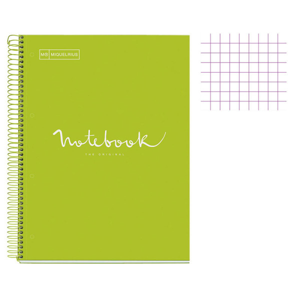 Cahier - A4 (21x29,7cm) - Petits carreaux - 120 pages - couverture en carton vert clair - à spirale - Notebook Miquelrius