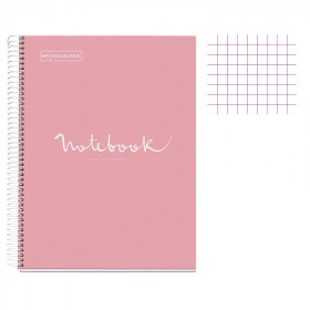 Cahier - A4 (21x29,7cm) - Petits carreaux - 120 pages - couverture en carton rose - à spirale - Notebook Miquelrius