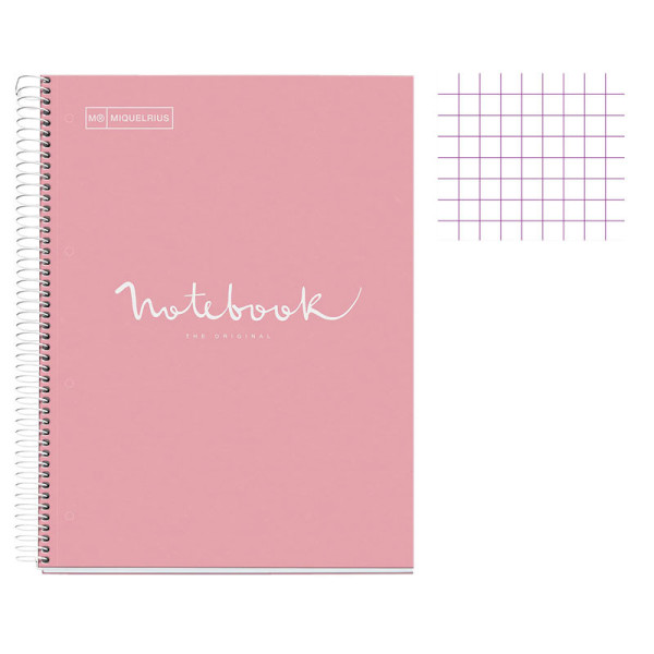 Cahier - A4 (21x29,7cm) - Petits carreaux - 120 pages - couverture en carton rose - à spirale - Notebook Miquelrius