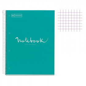 Cahier - A4 (21x29,7cm) - Petits carreaux - 120 pages - couverture en carton turquoise - à spirale - Notebook Miquelrius