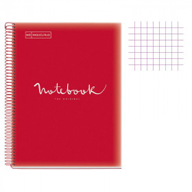 Cahier - A4 (21x29,7cm) - Petits carreaux - 120 pages - couverture en polypro rouge - à spirale - Notebook Miquelrius