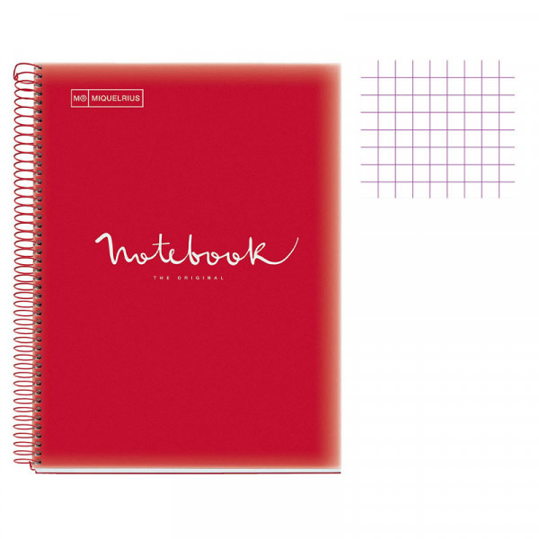 Cahier - A4 (21x29,7cm) - Petits carreaux - 120 pages - couverture en polypro rouge - à spirale - Notebook Miquelrius
