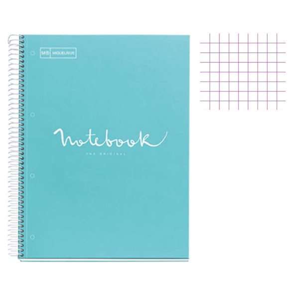 Cahier - A4 (21x29,7cm) - Petits carreaux - 120 pages - couverture en carton bleu ciel - à spirale - Notebook Miquelrius