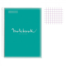 Cahier - A4 (21x29,7cm) - Petits carreaux - 120 pages - couverture en polypro turquoise - à spirale - Notebook Miquelrius
