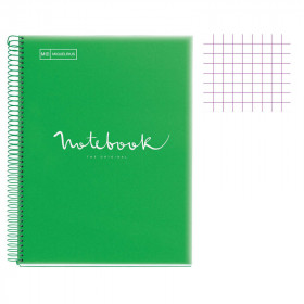 Cahier - A4 (21x29,7cm) - Petits carreaux - 120 pages - couverture en polypro vert - à spirale - Notebook Miquelrius