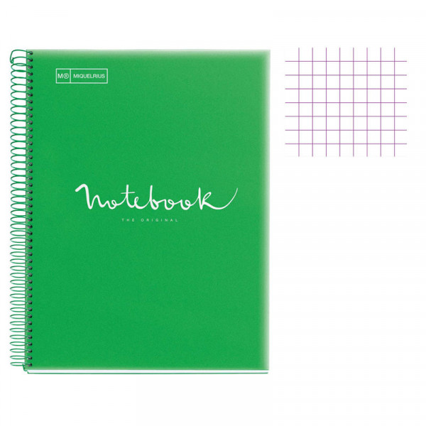 Cahier - A4 (21x29,7cm) - Petits carreaux - 120 pages - couverture en polypro vert - à spirale - Notebook Miquelrius
