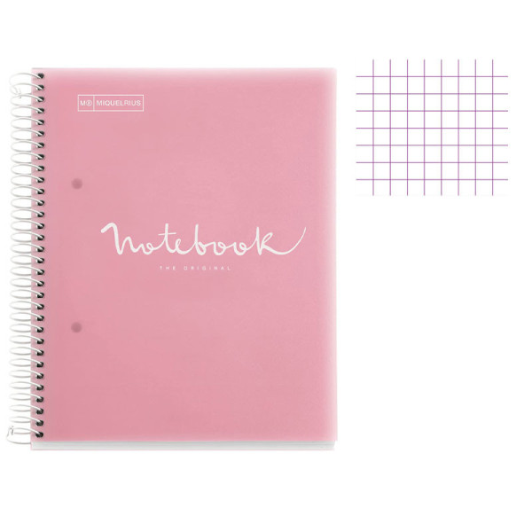 Cahier - A4 (21x29,7cm) - Petits carreaux - 120 pages - couverture en polypro rose - à spirale - Notebook Miquelrius
