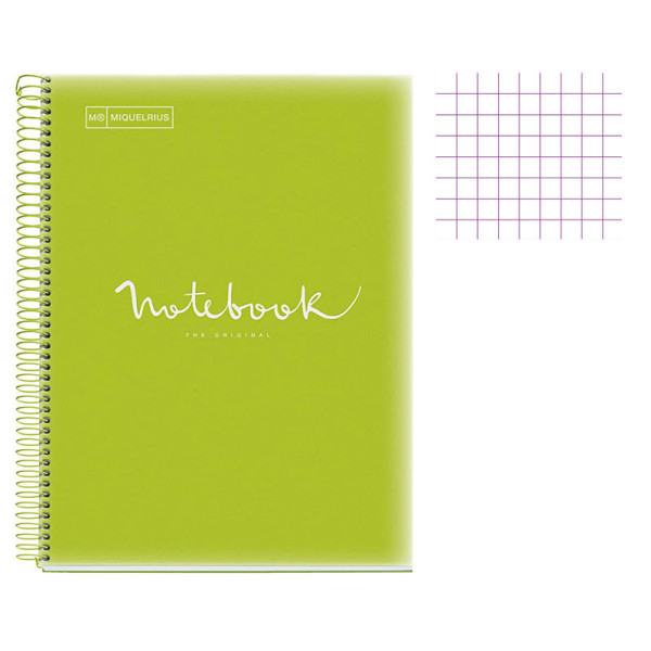 Cahier - A4 (21x29,7cm) - Petits carreaux - 160 pages - couverture en polypro vert - à spirale - Notebook Miquelrius